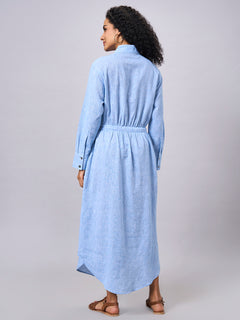 Women’s Cotton Linen Regular Fit Dress Blue