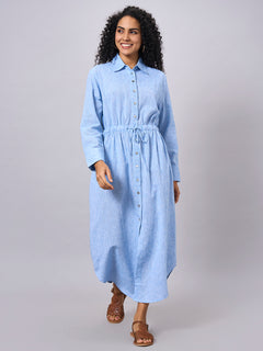 Women’s Cotton Linen Regular Fit Dress Blue