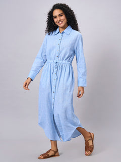 Women’s Cotton Linen Regular Fit Dress Blue