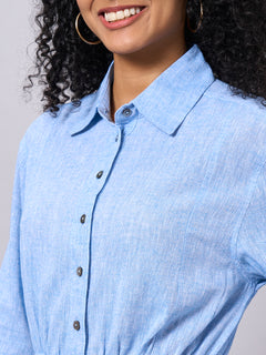 Women’s Cotton Linen Regular Fit Dress Blue