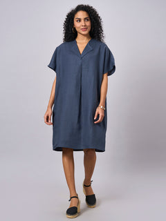 Women’s Linen Boxy Fit Dress Blue