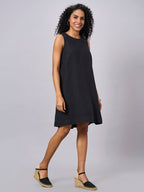 Women's Black 100% Linen Regular Fit Dress