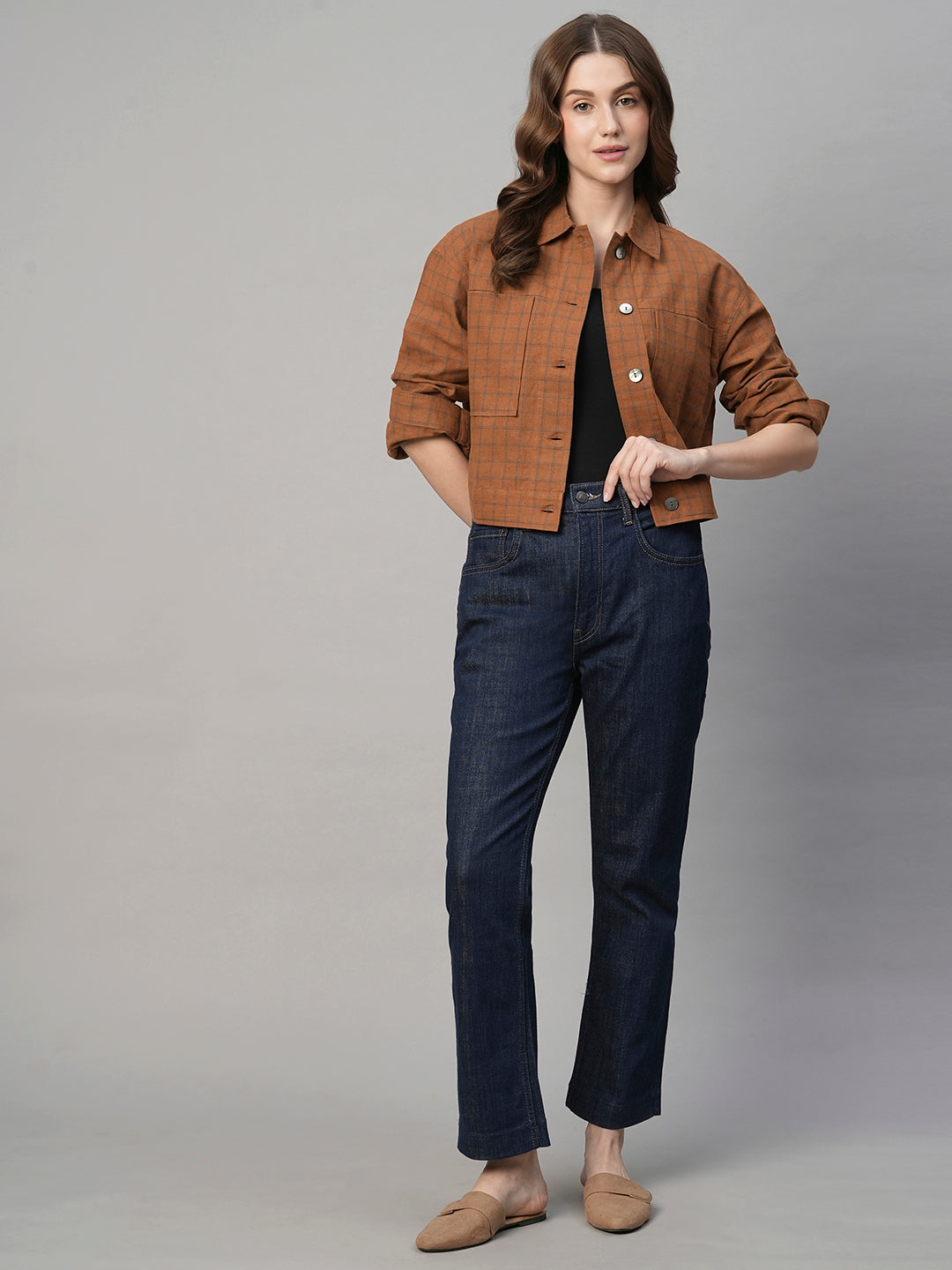 Women's Rust Cotton Linen Regular Fit Jacket