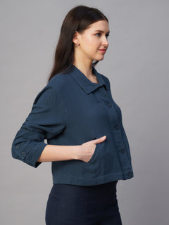 Women's 100% Cotton Boxy Fit Jacket Blue