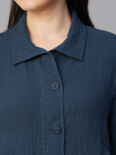 Women's 100% Cotton Boxy Fit Jacket Blue