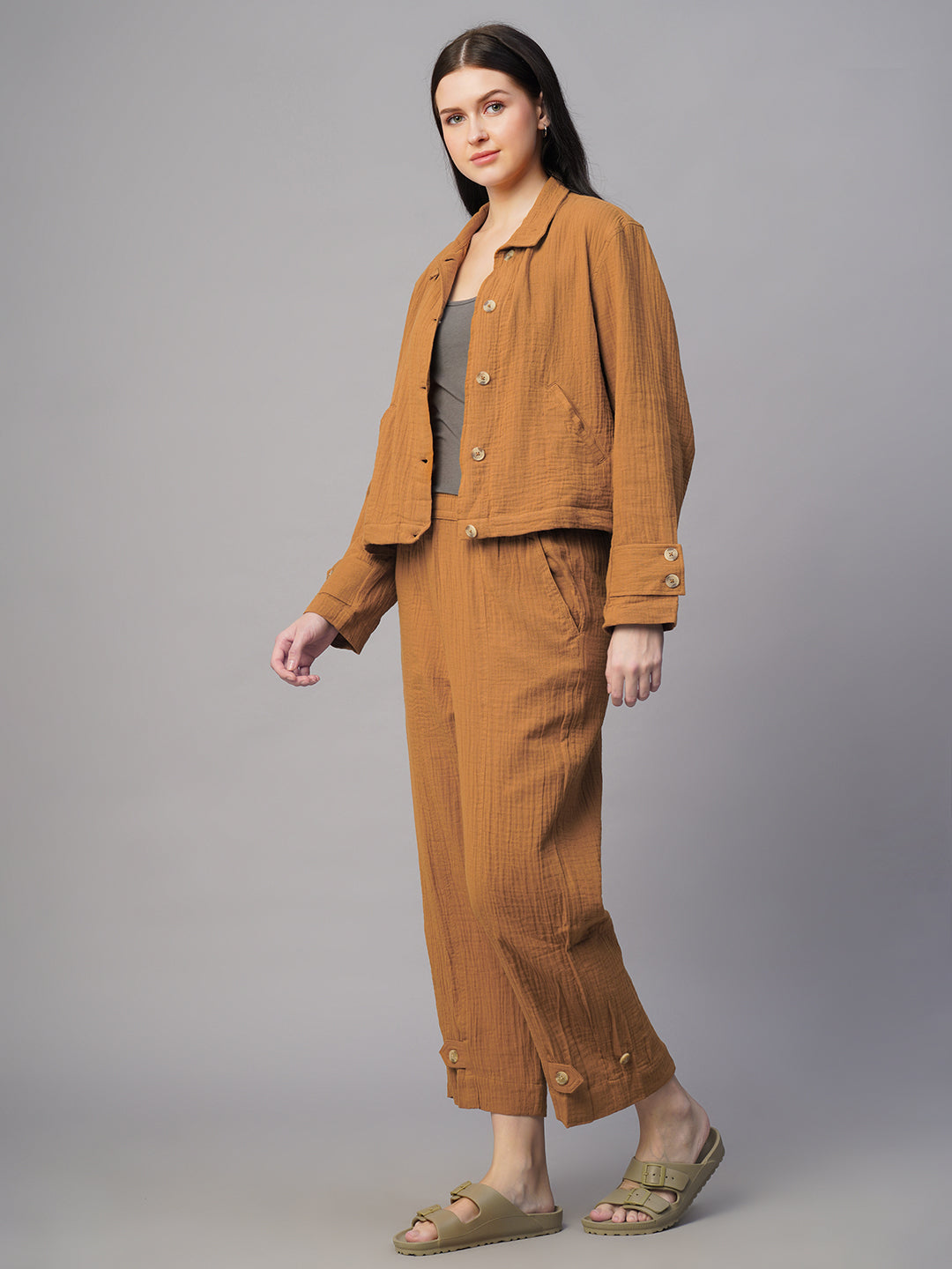 Women's Mustard 100% Cotton Boxy Fit Jacket