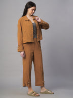 Women's Mustard 100% Cotton Boxy Fit Jacket