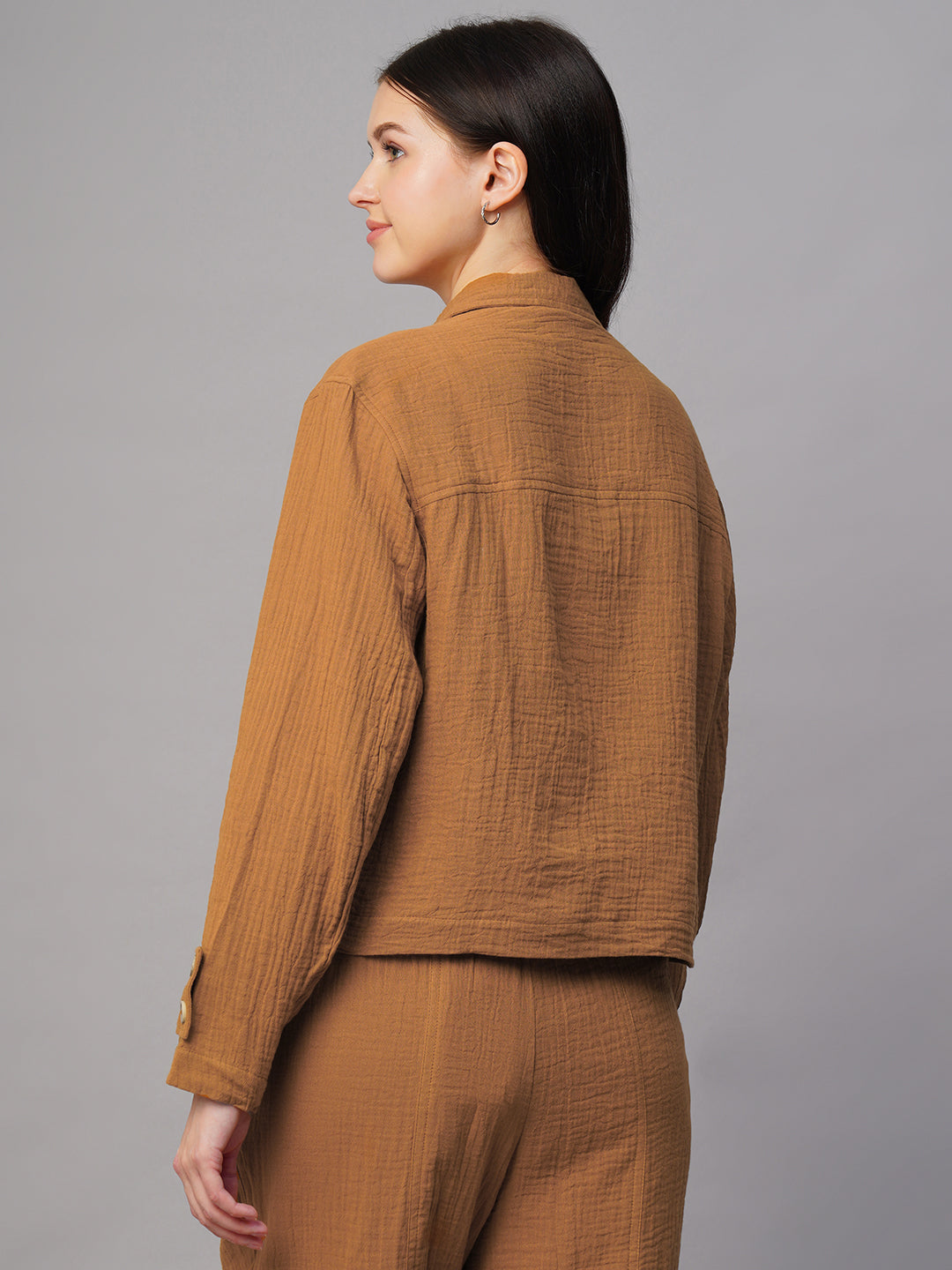 Women's Mustard 100% Cotton Boxy Fit Jacket