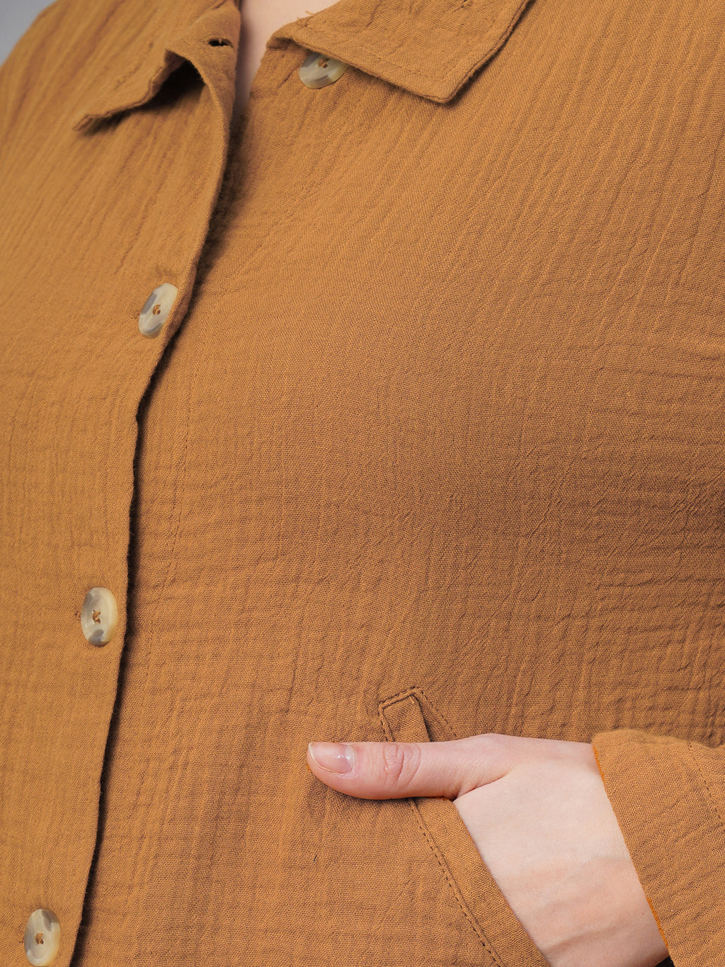 Women's Mustard 100% Cotton Boxy Fit Jacket
