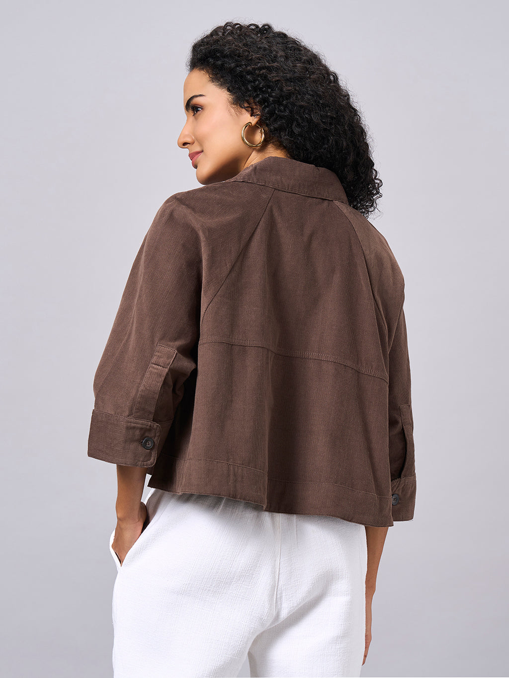 Women's Brown 100% Cotton Cape Style Jacket