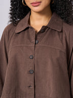 Women's Brown 100% Cotton Cape Style Jacket