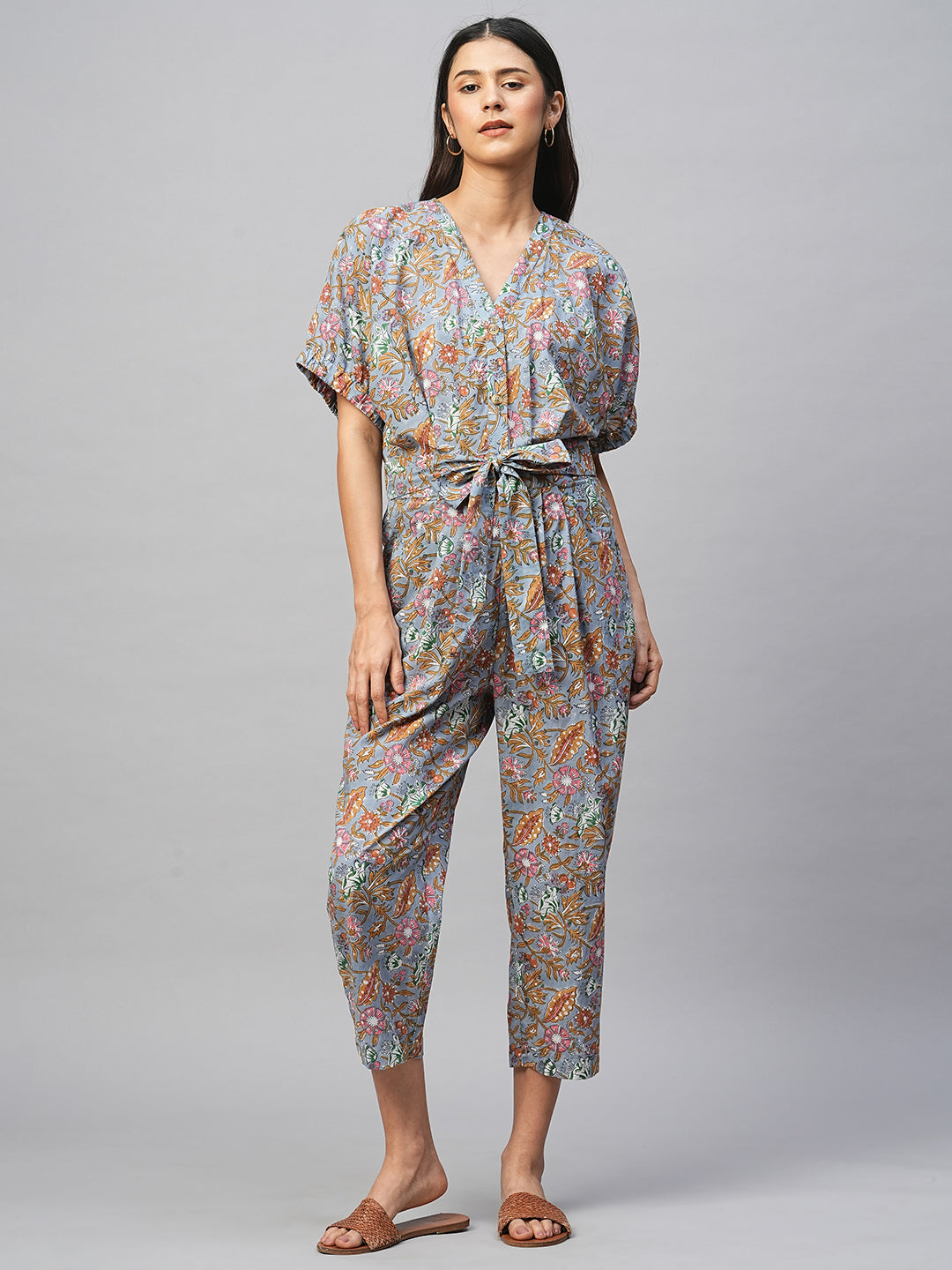 Women's Cotton Blue Regular Fit Jumpsuit