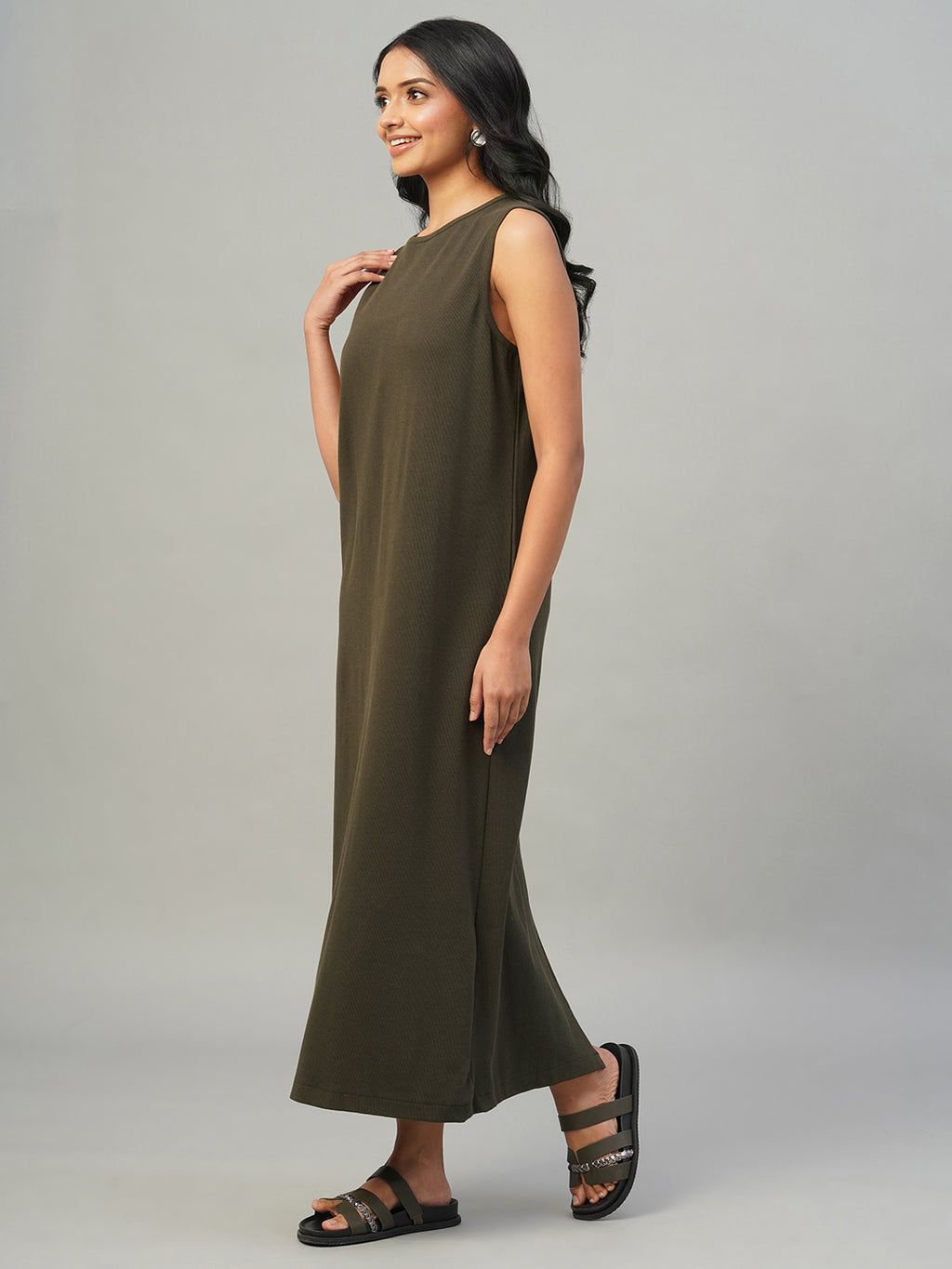 Women's Brown Cotton Elastane Regular Fit Knit dress