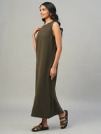 Women's Brown Cotton Elastane Regular Fit Knit dress