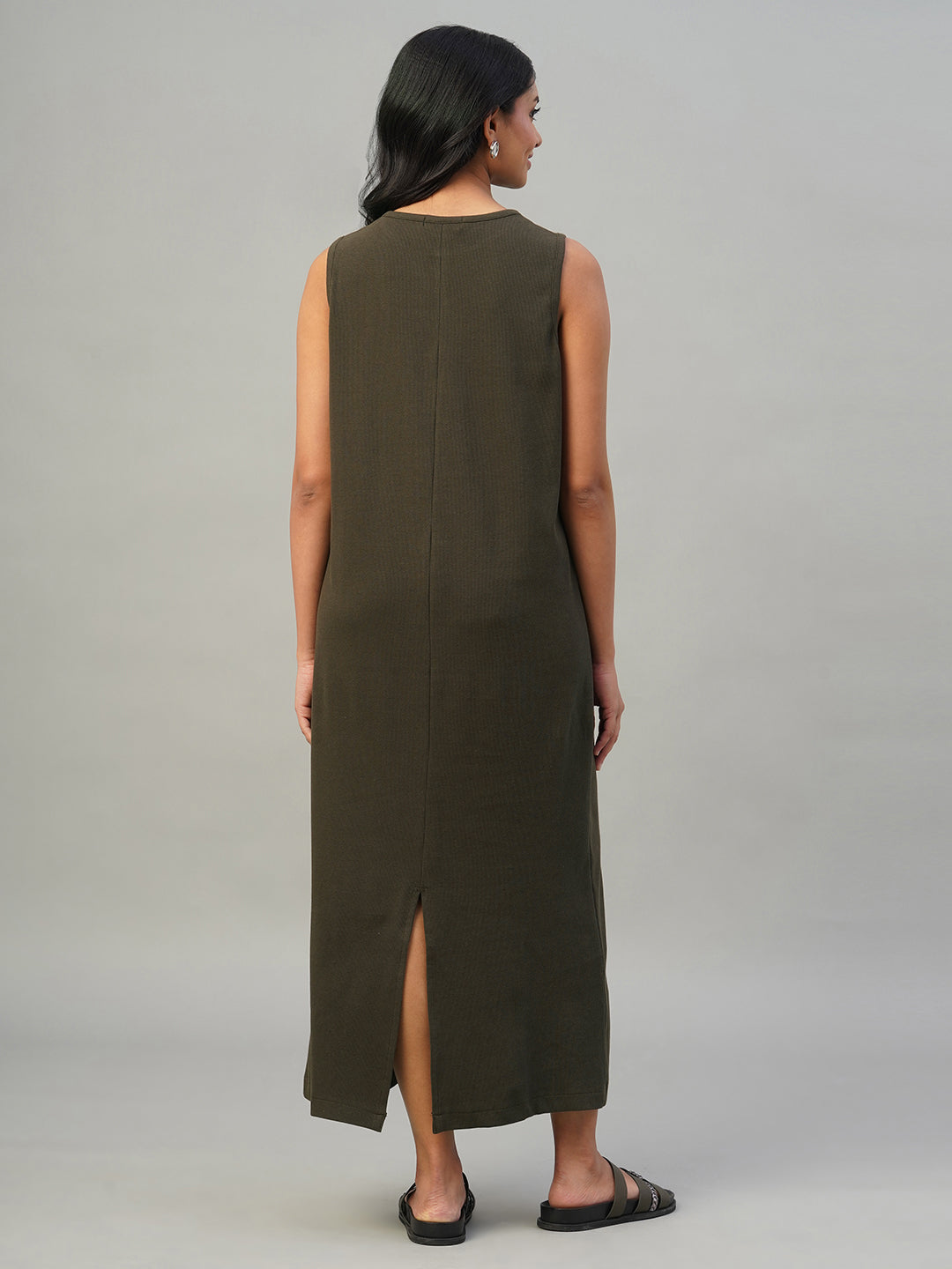 Women's Brown Cotton Elastane Regular Fit Knit dress