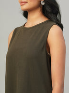 Women's Brown Cotton Elastane Regular Fit Knit dress