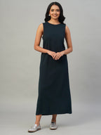 Women's Navy Cotton Elastane Regular Fit Knit Dress