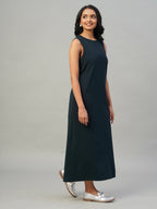 Women's Navy Cotton Elastane Regular Fit Knit Dress