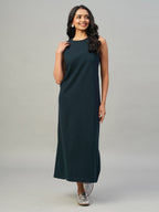 Women's Navy Cotton Elastane Regular Fit Knit Dress