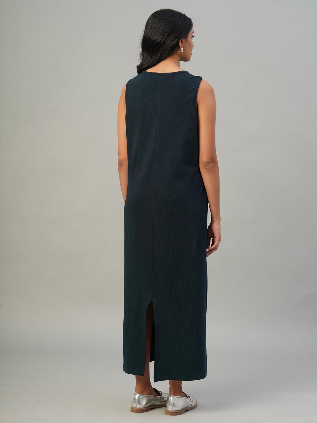 Women's Navy Cotton Elastane Regular Fit Knit Dress