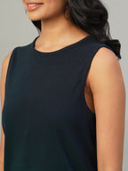 Women's Navy Cotton Elastane Regular Fit Knit Dress
