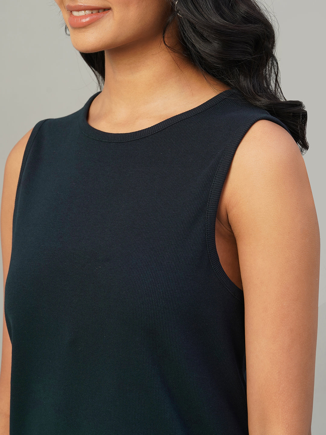 Women's Navy Cotton Elastane Regular Fit Knit Dress