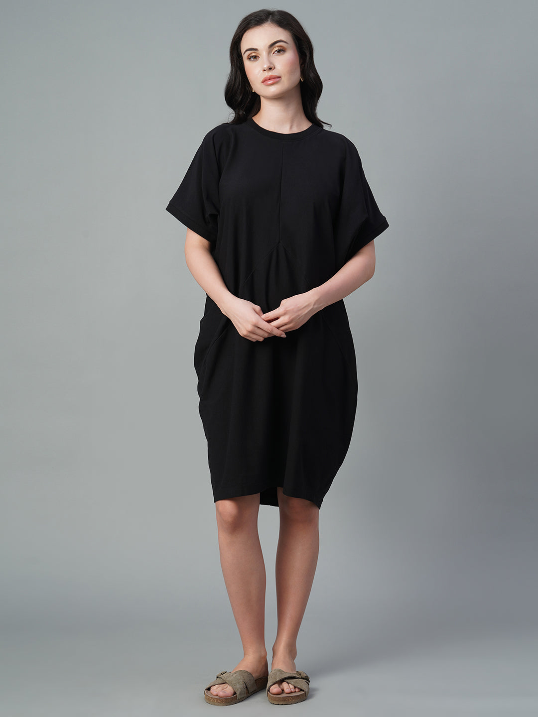 Women's Black Cotton Elastane Loose Fit Kdress