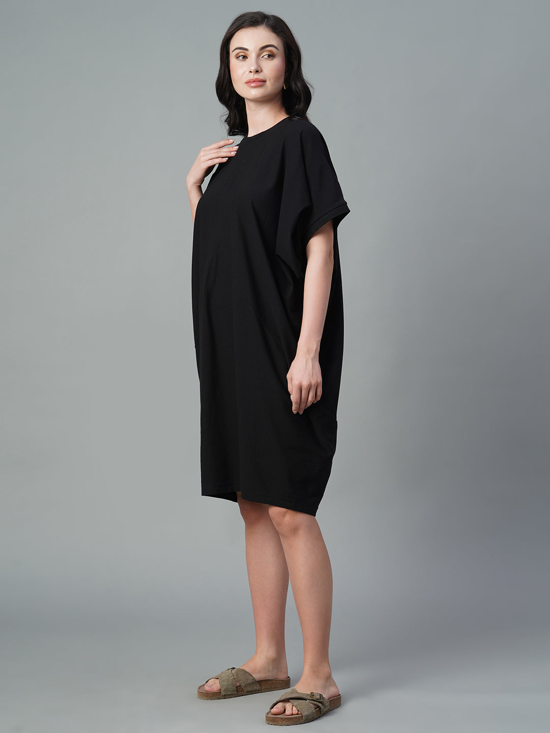 Women's Black Cotton Elastane Loose Fit Kdress