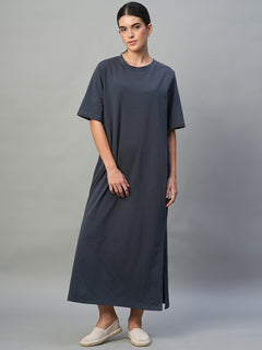 Women’s Cotton Elastane Regular Fit Short Sleeve Dress Navy