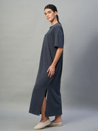 Women's Navy Cotton Elastane Regular Fit Knit Dress