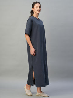 Women’s Cotton Elastane Regular Fit Short Sleeve Dress Navy