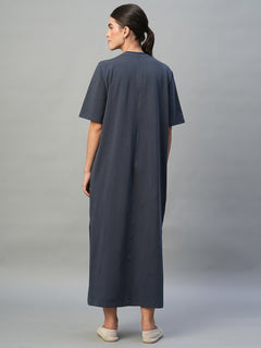 Women’s Cotton Elastane Regular Fit Short Sleeve Dress Navy