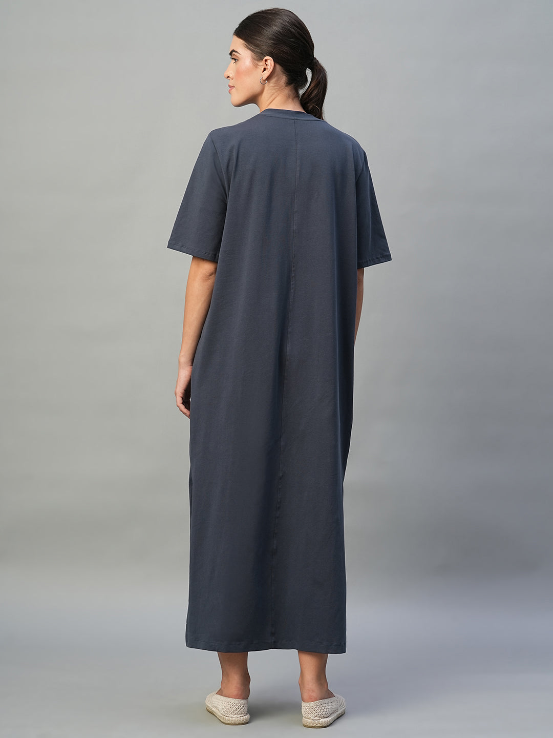 Women's Navy Cotton Elastane Regular Fit Knit Dress