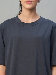 Women’s Cotton Elastane Regular Fit Short Sleeve Dress Navy