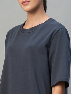Women’s Cotton Elastane Regular Fit Short Sleeve Dress Navy