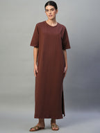Women's Wine Cotton Elastane Regular Fit Knit Dress
