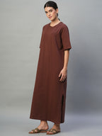 Women's Wine Cotton Elastane Regular Fit Knit Dress