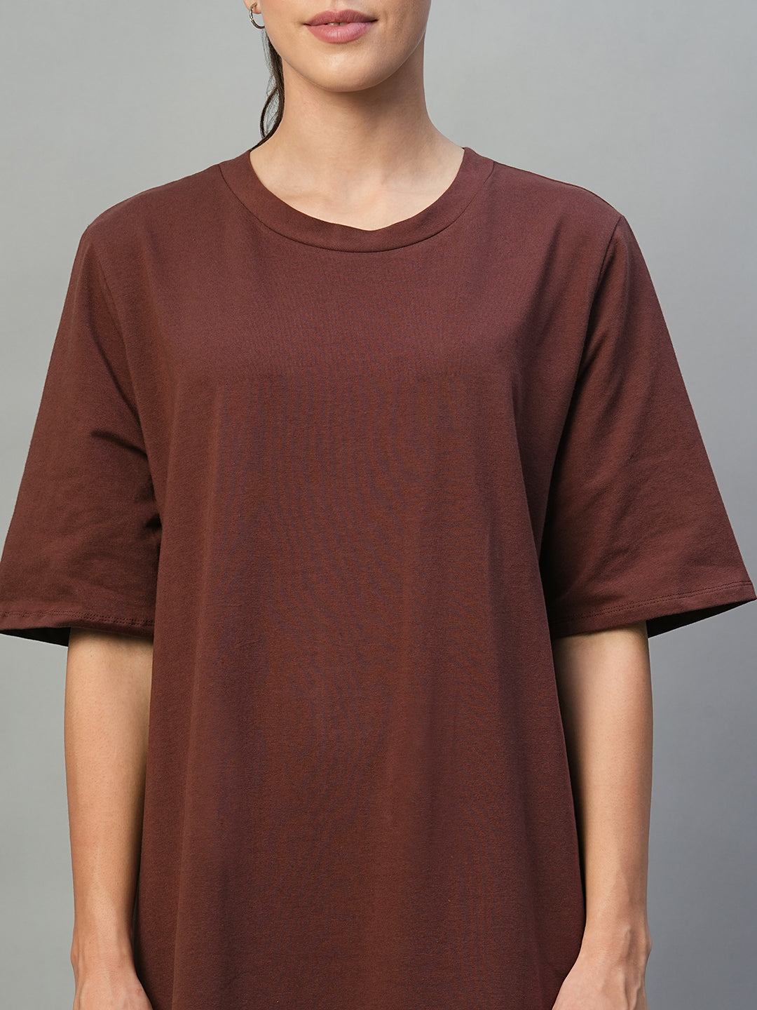 Women's Wine Cotton Elastane Regular Fit Knit Dress