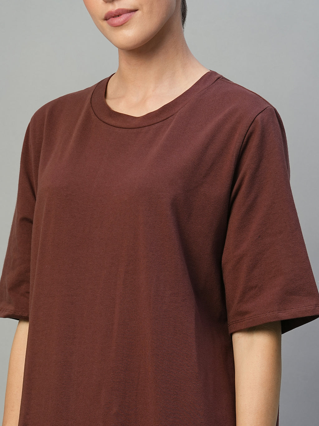 Women's Wine Cotton Elastane Regular Fit Knit Dress