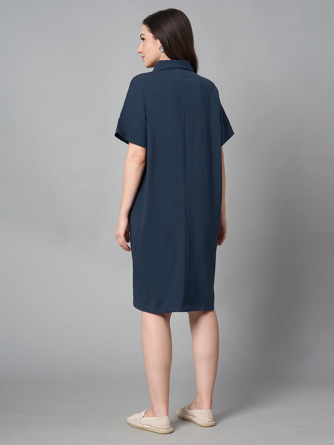 Women's Blue Cotton Elastane Regular Fit Kdress