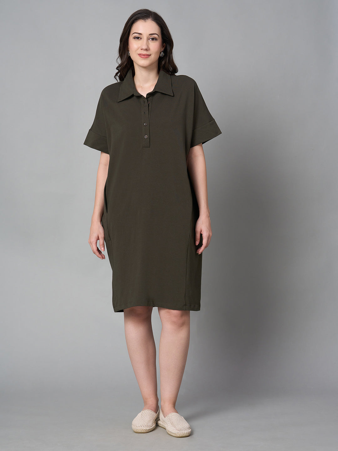 Women's Brown Cotton Elastane Regular Fit Kdress