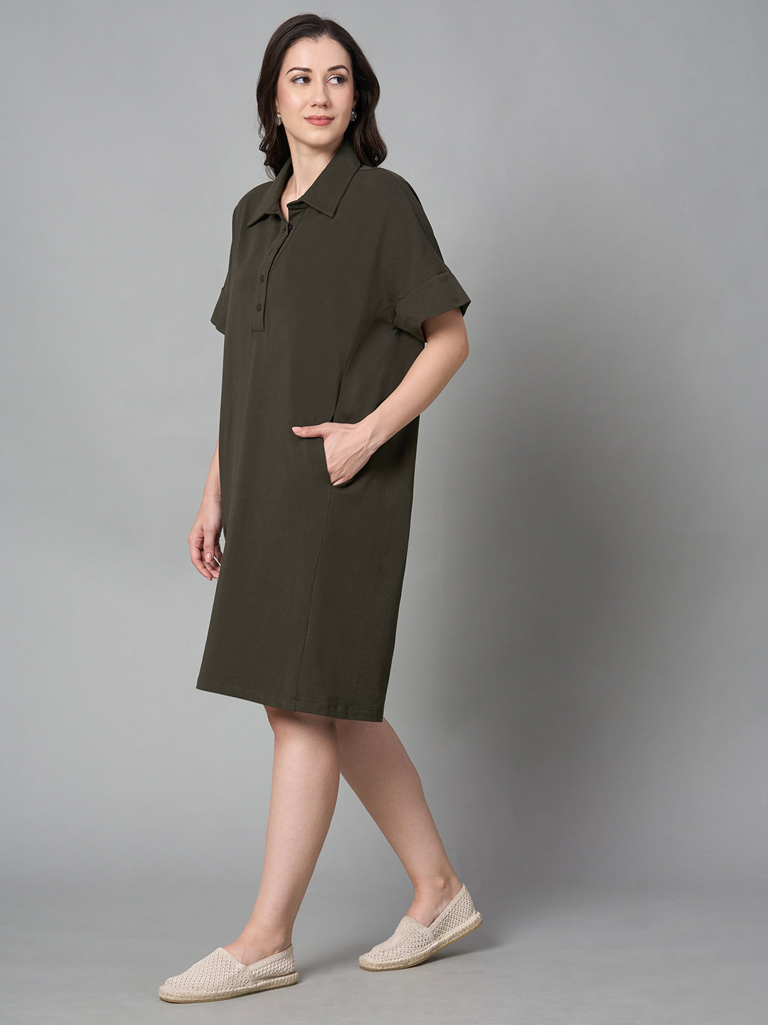 Women's Brown Cotton Elastane Regular Fit Kdress