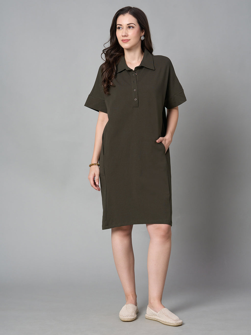 Women's Brown Cotton Elastane Regular Fit Kdress