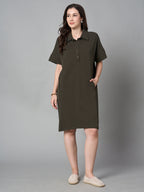 Women's Brown Cotton Elastane Regular Fit Kdress