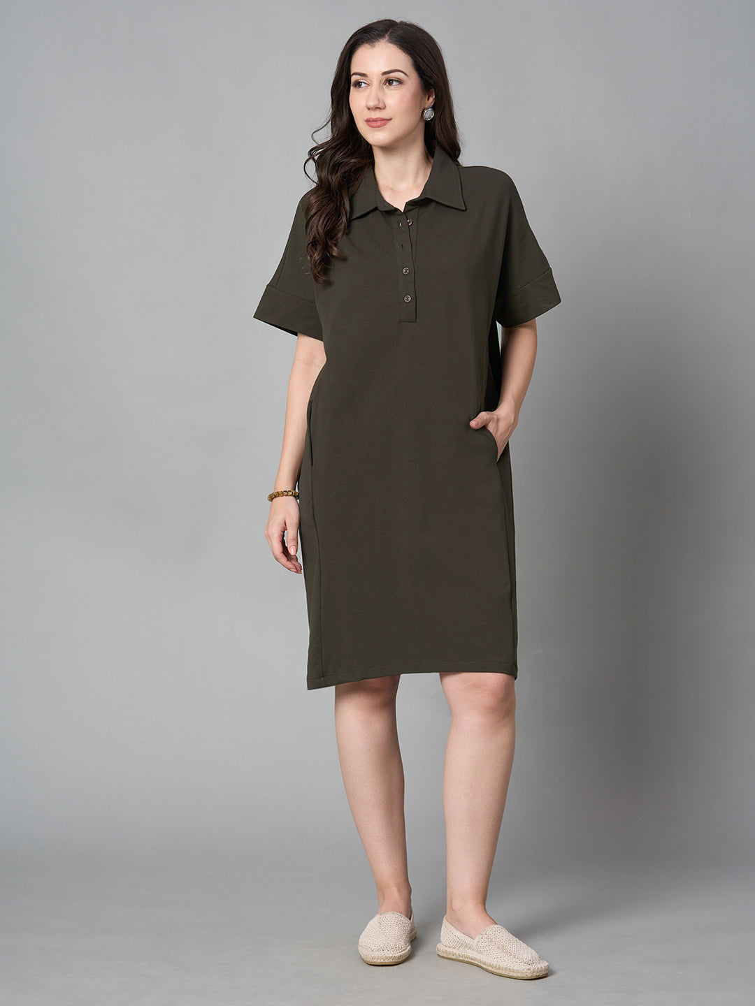 Women's Brown Cotton Elastane Regular Fit Kdress