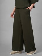 Women's Brown Cotton Elastane Loose Fit Knit Pant
