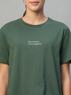 Women's Green 100% Cotton Regular Fit Knit Tshirt-Pyjama Set