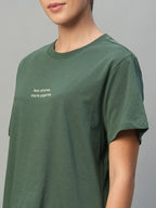 Women's Green 100% Cotton Regular Fit Knit Tshirt-Pyjama Set
