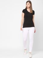 Women's White Cotton Elastane Slim Fit Knit Tights