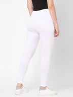 Women's White Cotton Elastane Slim Fit Knit Tights